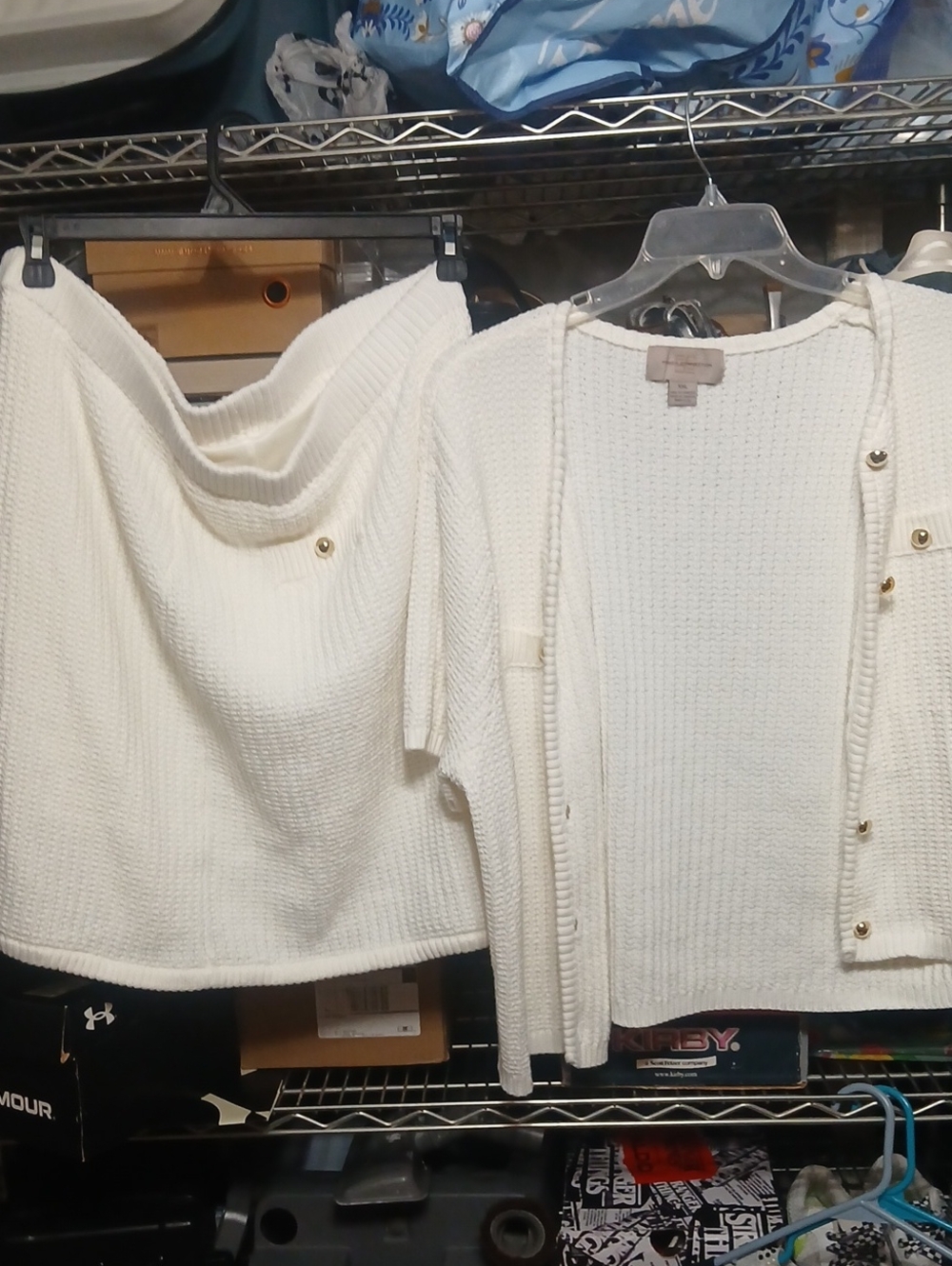 Women's Cream Button-Front Knit Cardigan and Skirt Set